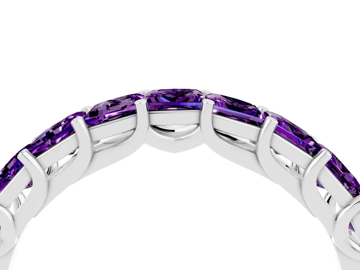 Princess Cut Amethyst Channel-Set Eternity Band with Prong Setting Platinum