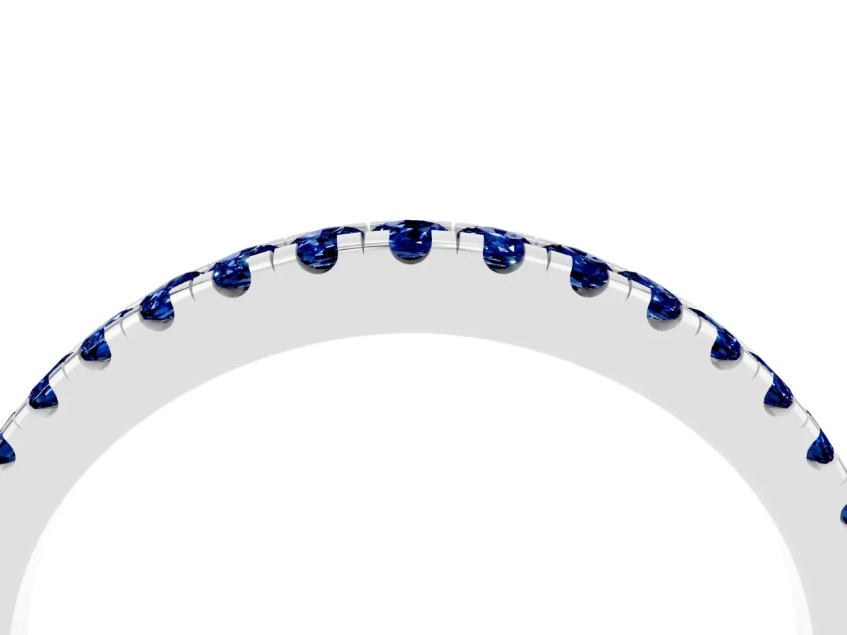 Round Blue Sapphire Pavé Half Eternity Band with Shared Prong Setting Silver