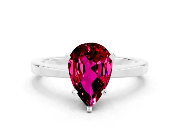 Pear Cut Garnet Solitaire Engagement Ring with Classic Band and Four-Prong Setting Platinum