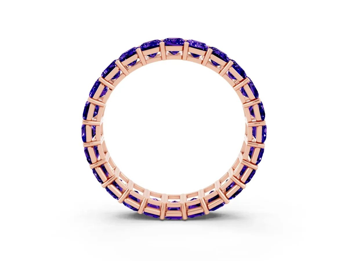 Emerald Cut Tanzanite Eternity Band with Shared Prong Setting Rose gold