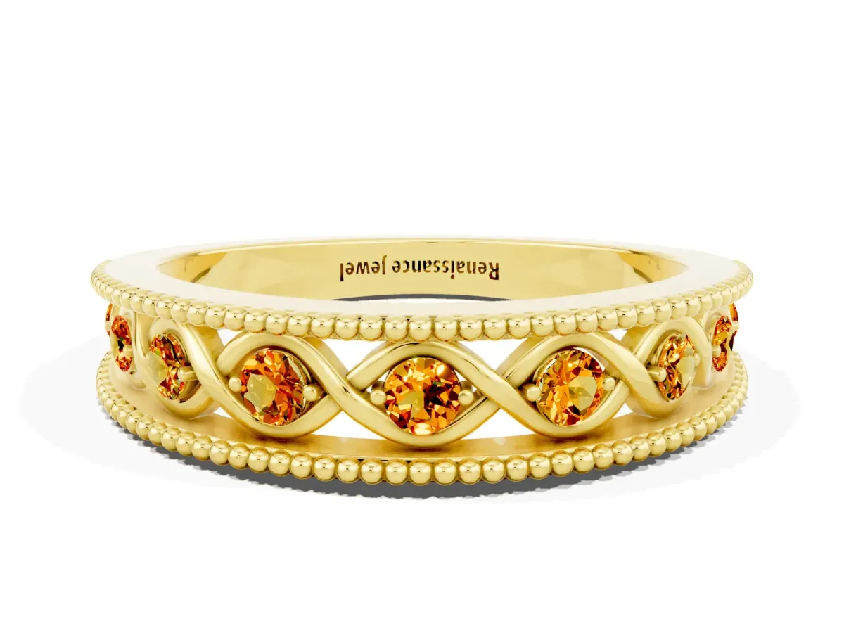 Round Citrine Twist Milgrain Band with Bezel Setting Yellow gold