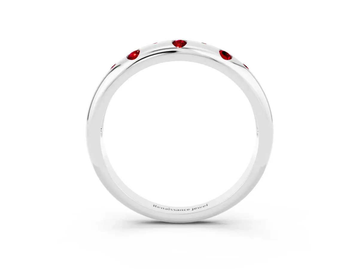 Round Ruby Flush-Set Comfort Fit Band Platinum