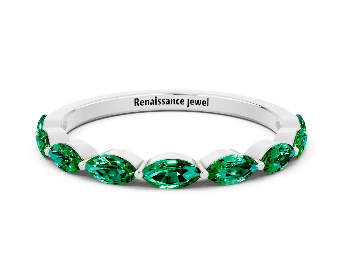 Marquise Emerald Half Eternity Band with Prong Setting Silver