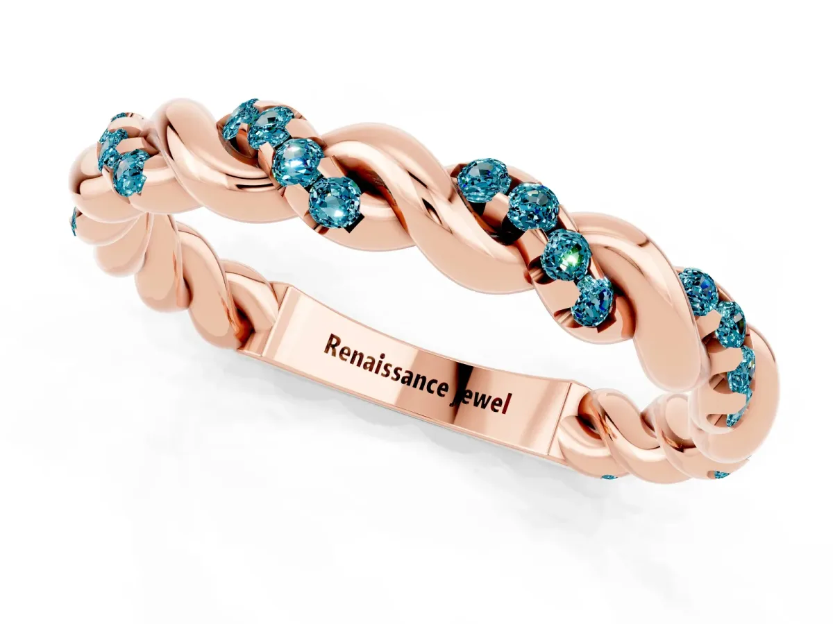 Twisted Pavé Round Blue Topaz Eternity Band Rose gold