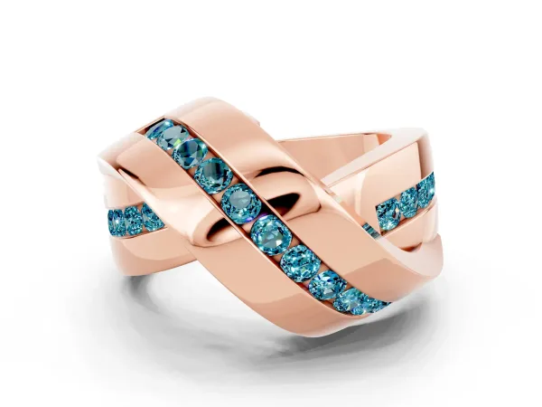 Pavé Round Blue Topaz Crossover Band with Channel Setting Rose gold