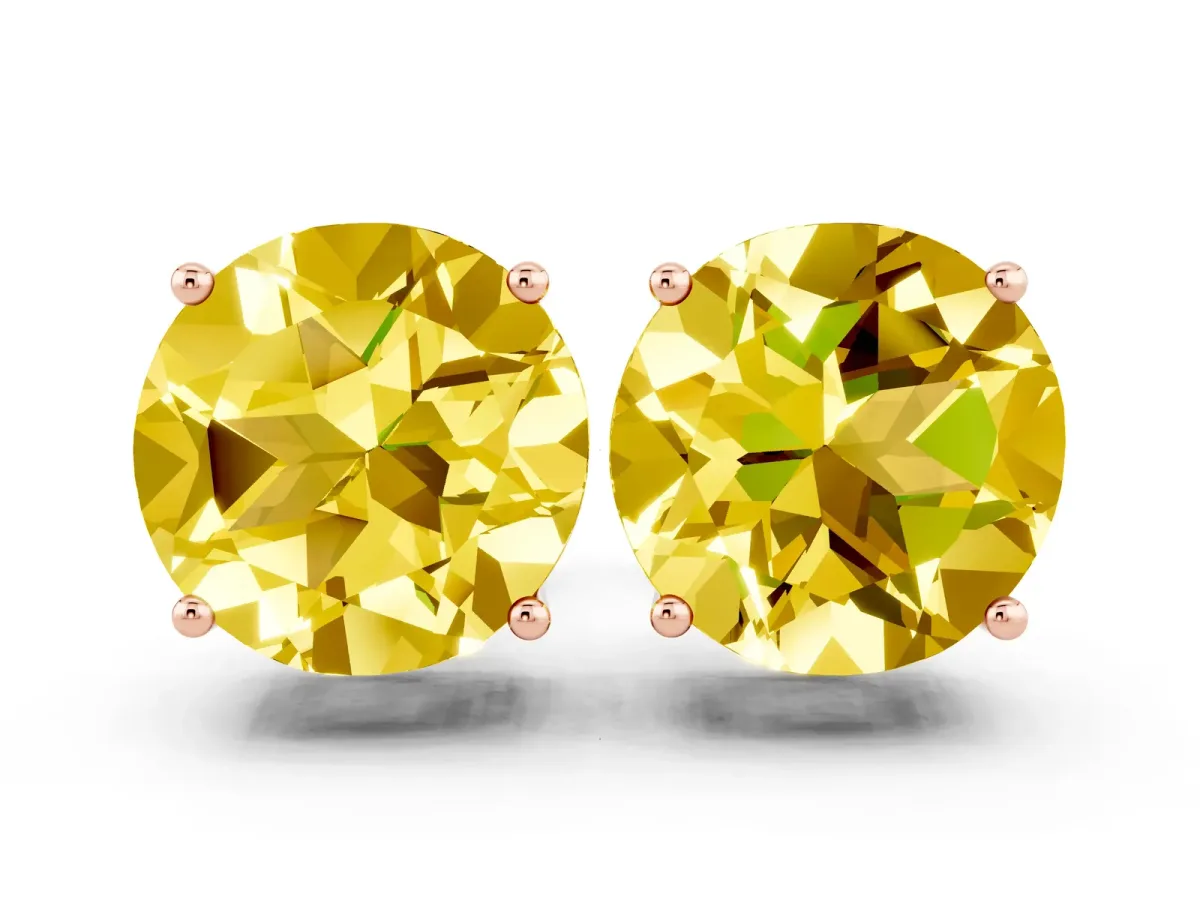 Round Cut Yellow Sapphire Stud Earrings Rose gold