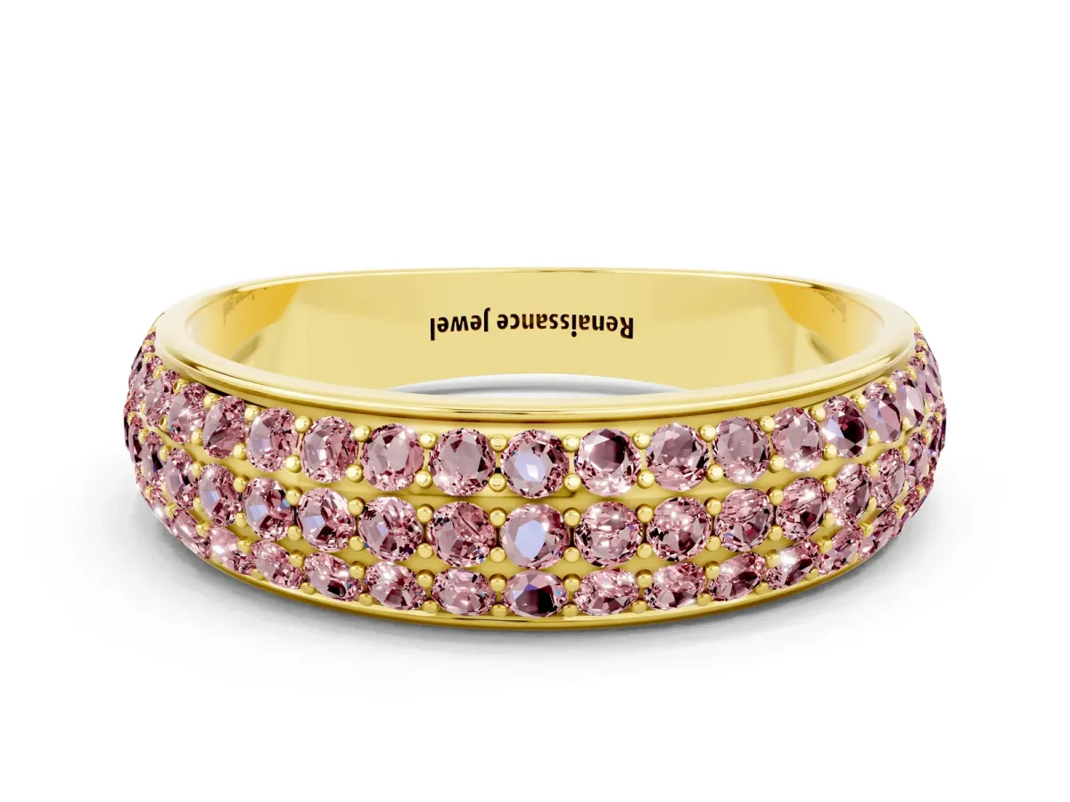 Three-Row Round Morganite Eternity Band with Shared Prong Setting Yellow gold