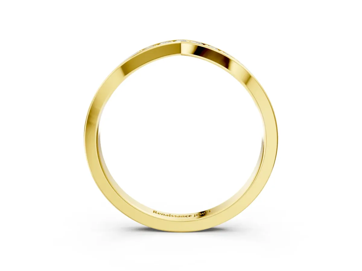 Chevron Pavé Round Diamond Twist Band Yellow gold