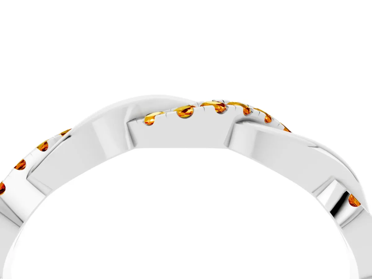 Round Citrine Twist Eternity Band with Pavé Setting White gold