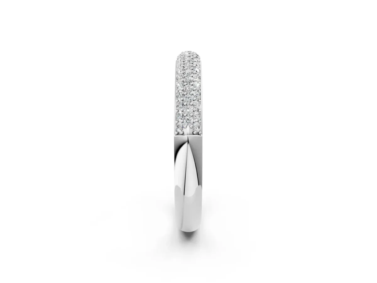 Three-Row Pave Round Diamond Eternity Band with Shared Prong Setting Silver