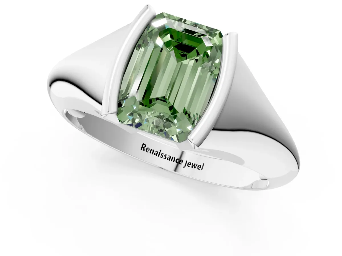 Fancy Green Emerald Cut Solitaire Tension Set Diamond Ring Platinum