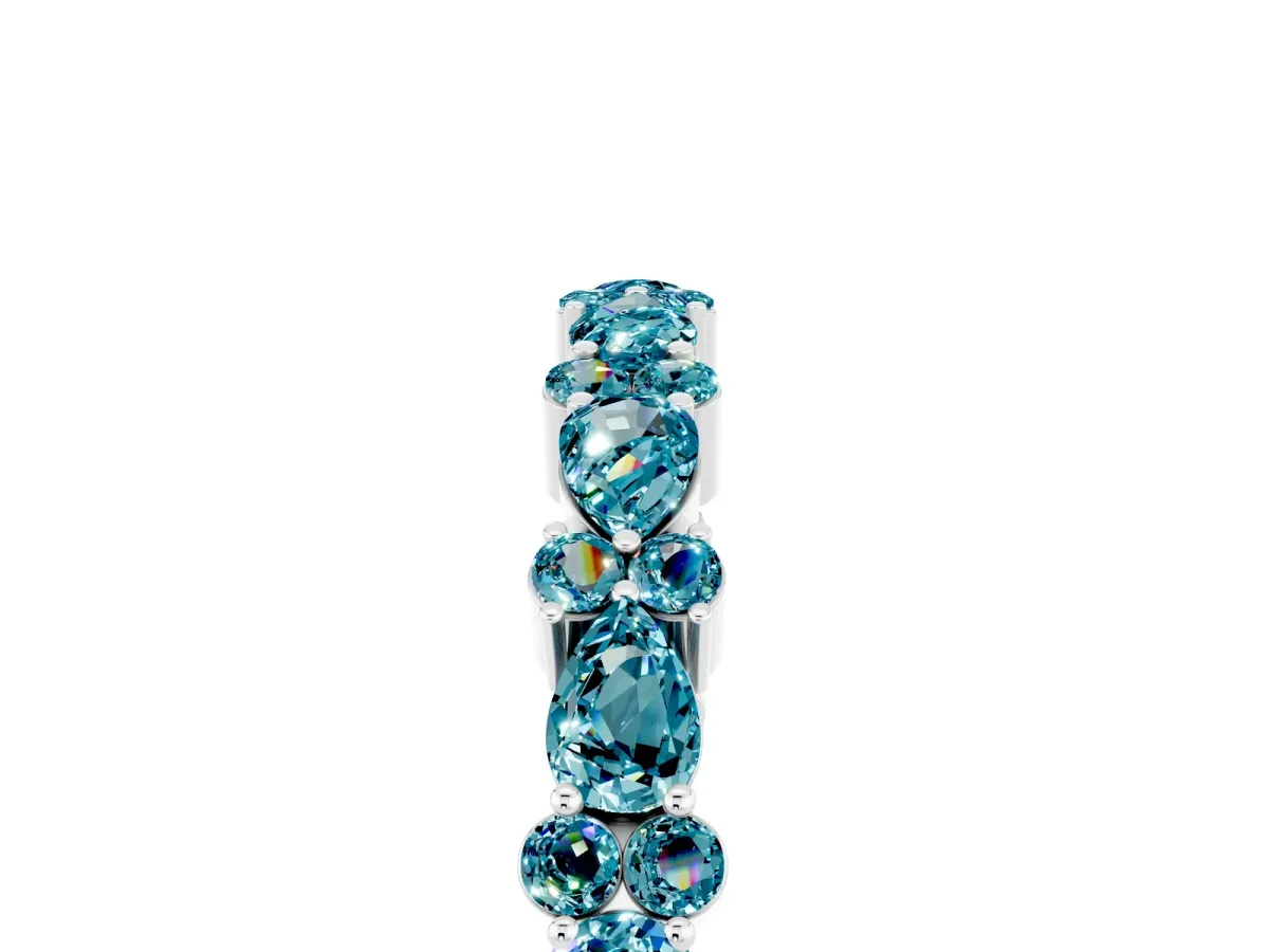 Pear and Round Blue Topaz Wedding Band White gold