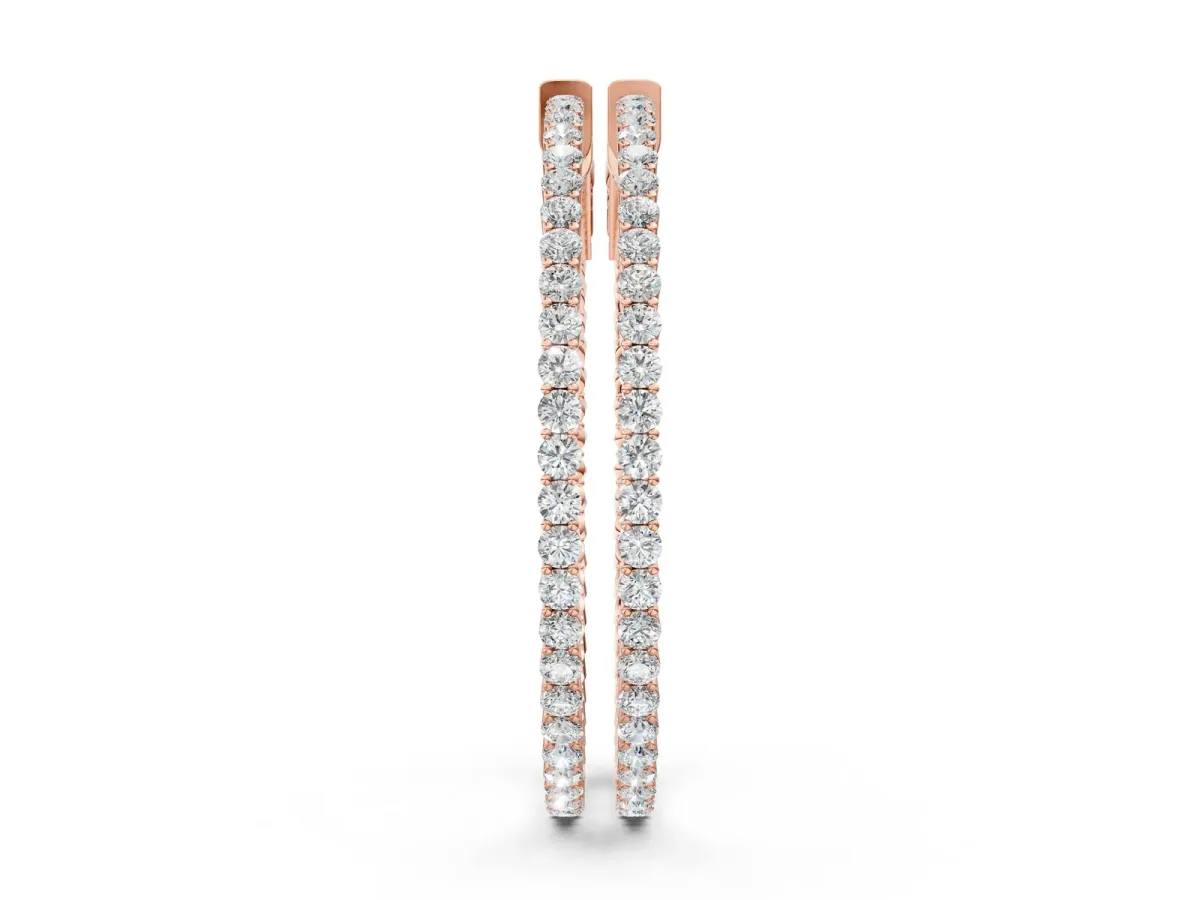 Round Diamond Hoop Earrings with Pave Setting and Shared Prong Rose gold