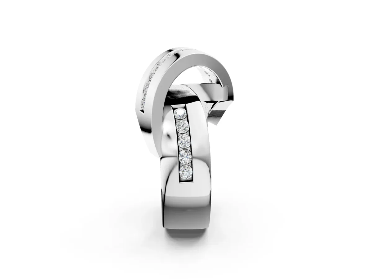 Pavé Round Diamond Crossover Band with Channel Setting Silver