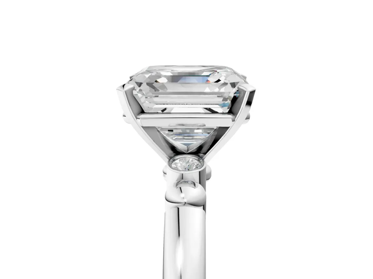 Asscher Cut Solitaire Beaded Band with Four-Prong Setting Platinum