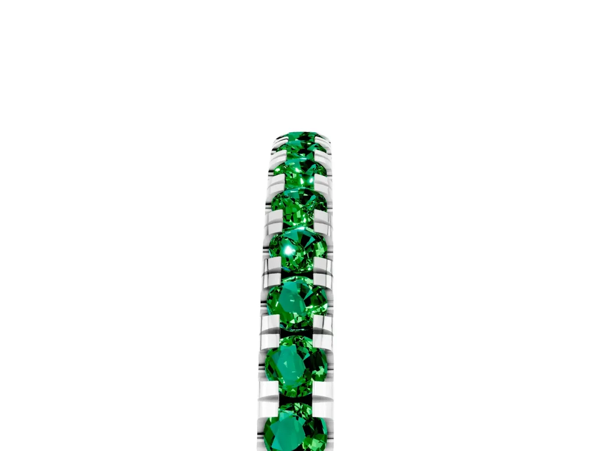 Pavé Round Emerald Half Eternity Band with Shared Prong Setting Platinum
