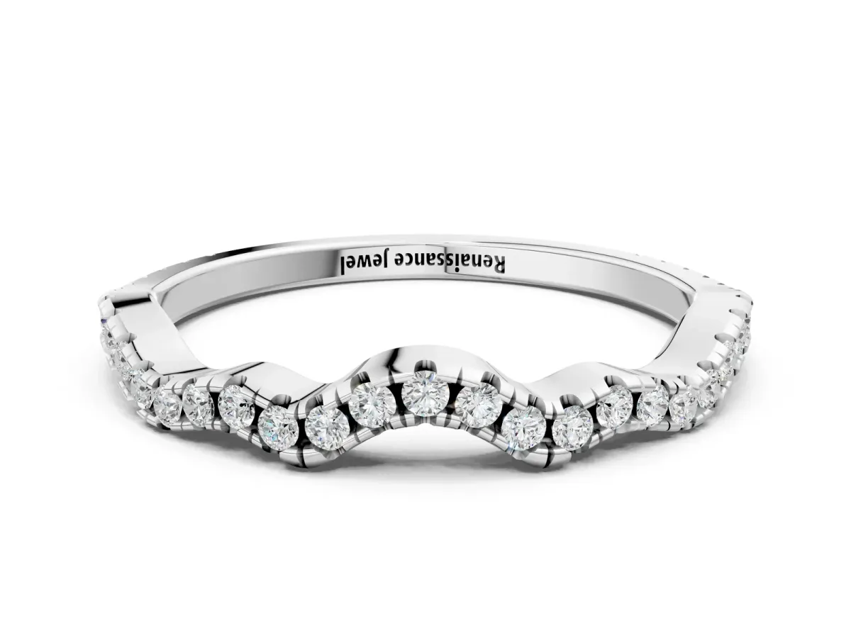 Pavé Round Diamond Curved Eternity Band White gold