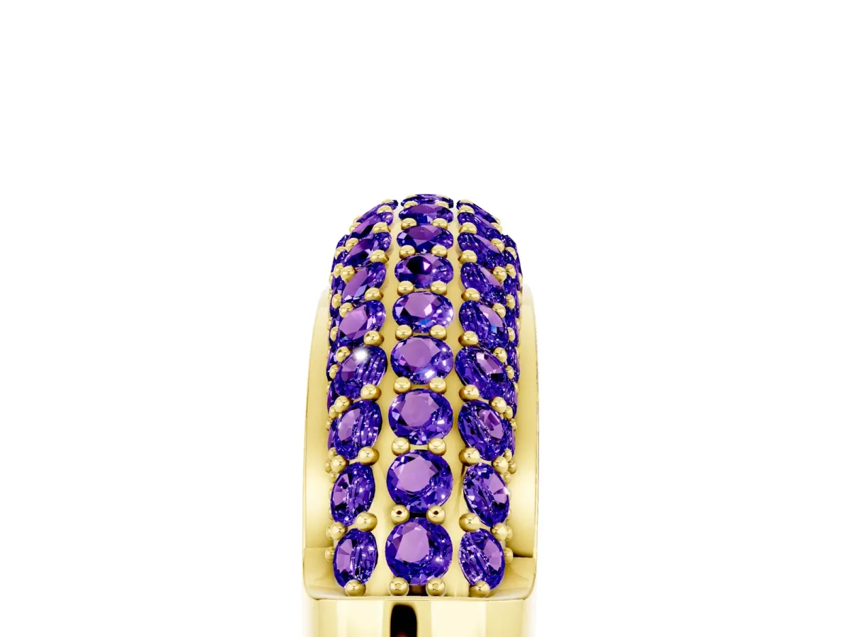 Three-Row Pavé Round Tanzanite Dome Band Yellow gold