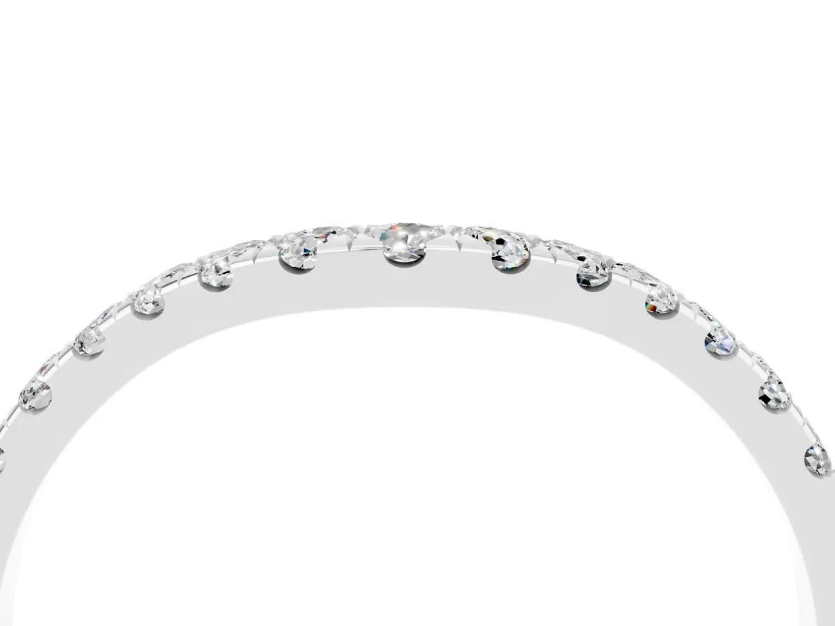 Curved Pavé Round Moissanite Wedding Band with Shared Prong Setting Platinum