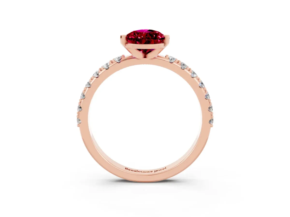 Pear Cut Garnet Solitaire Pavé Band with Four-Prong Setting Rose gold