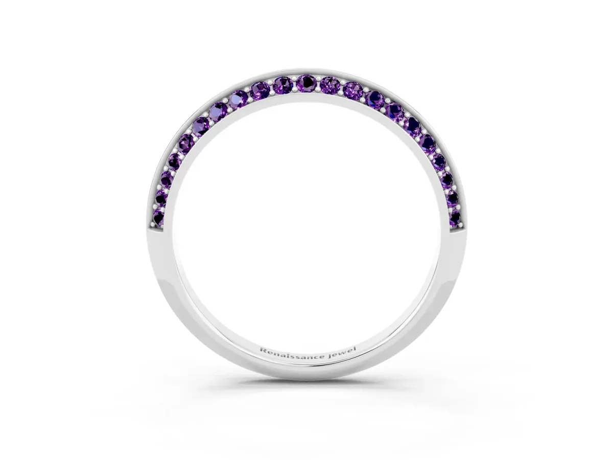 Double Row Pavé Round Amethyst Eternity Band with Channel Setting Platinum