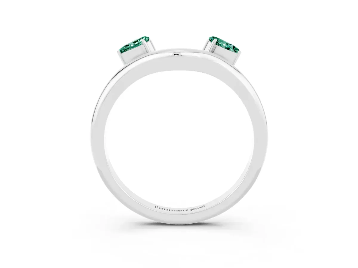 Pear Cut Green Sapphire Two-Stone Open Band Ring with Prong Setting Platinum