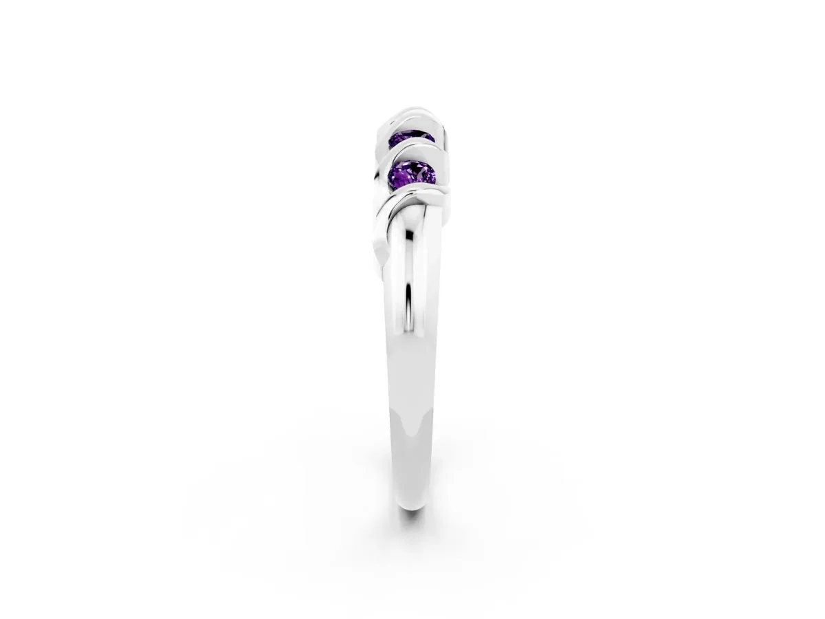 Round Amethyst Eternity Band with Twist Prong Setting Silver