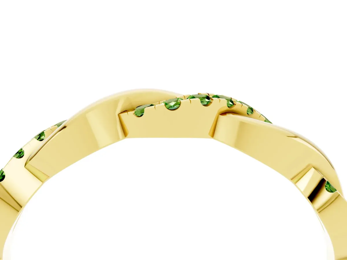 Round Peridot Twist Eternity Band with Pavé Setting Yellow gold