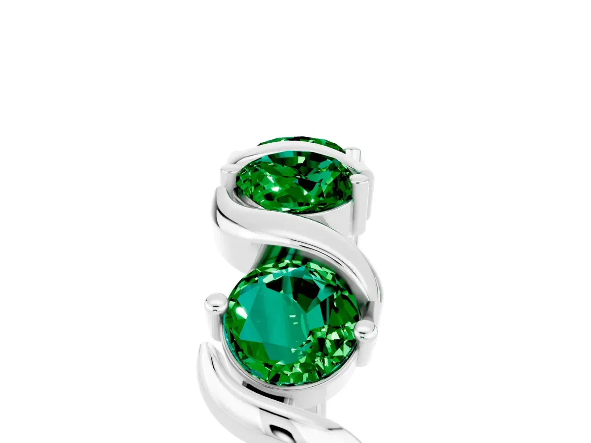 Six-Stone Round Emerald Wave Band with Shared Prong Setting Silver