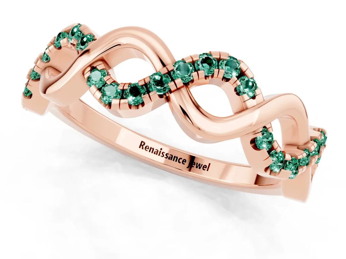 Twist Infinity Round Green Sapphire Band with Pavé Setting Rose gold