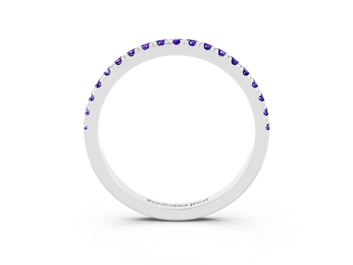 Pavé Round Tanzanite Half Eternity Band with Shared Prong Setting Silver