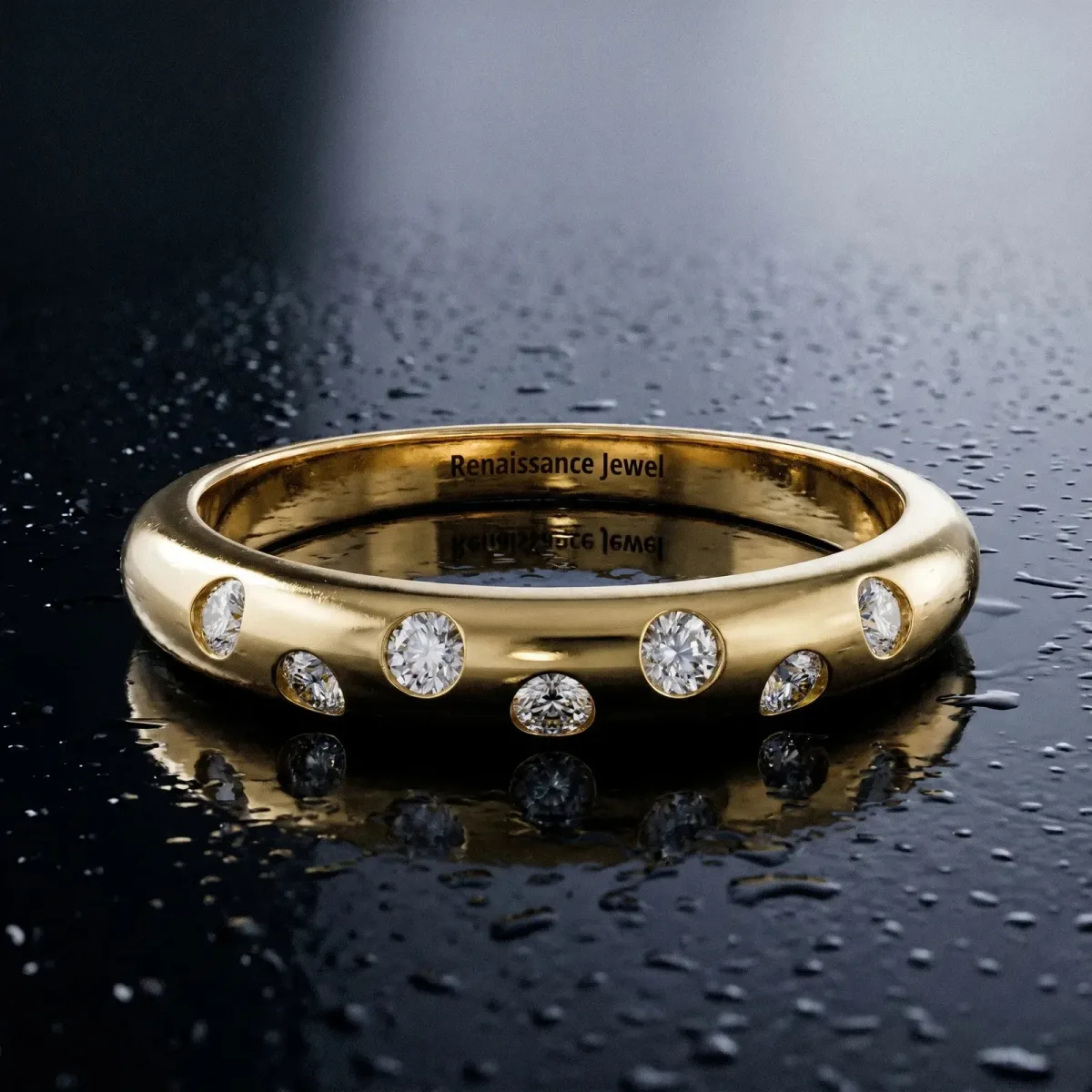 Round Diamond Flush-Set Comfort Fit Band Yellow gold
