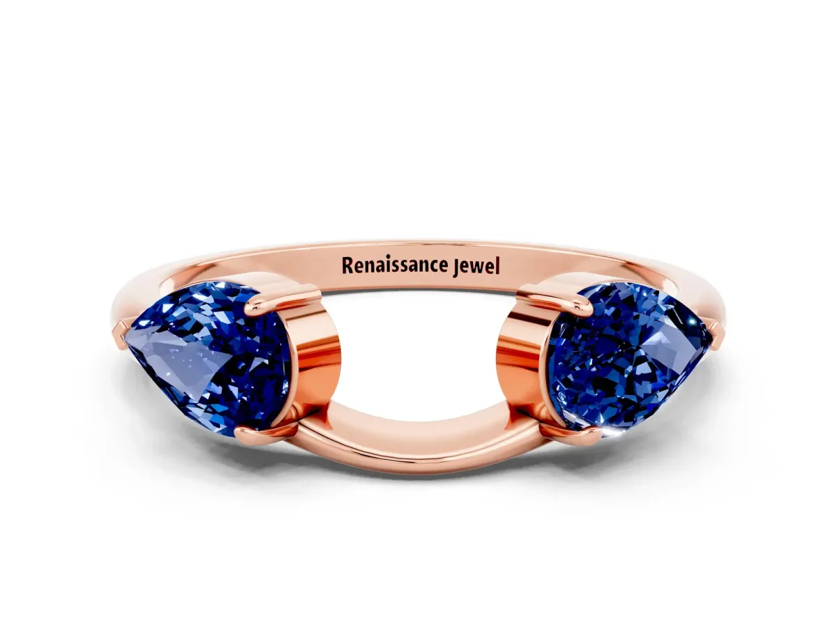 Two-Stone Pear Blue Sapphire Bypass Ring with Prong Setting Rose gold