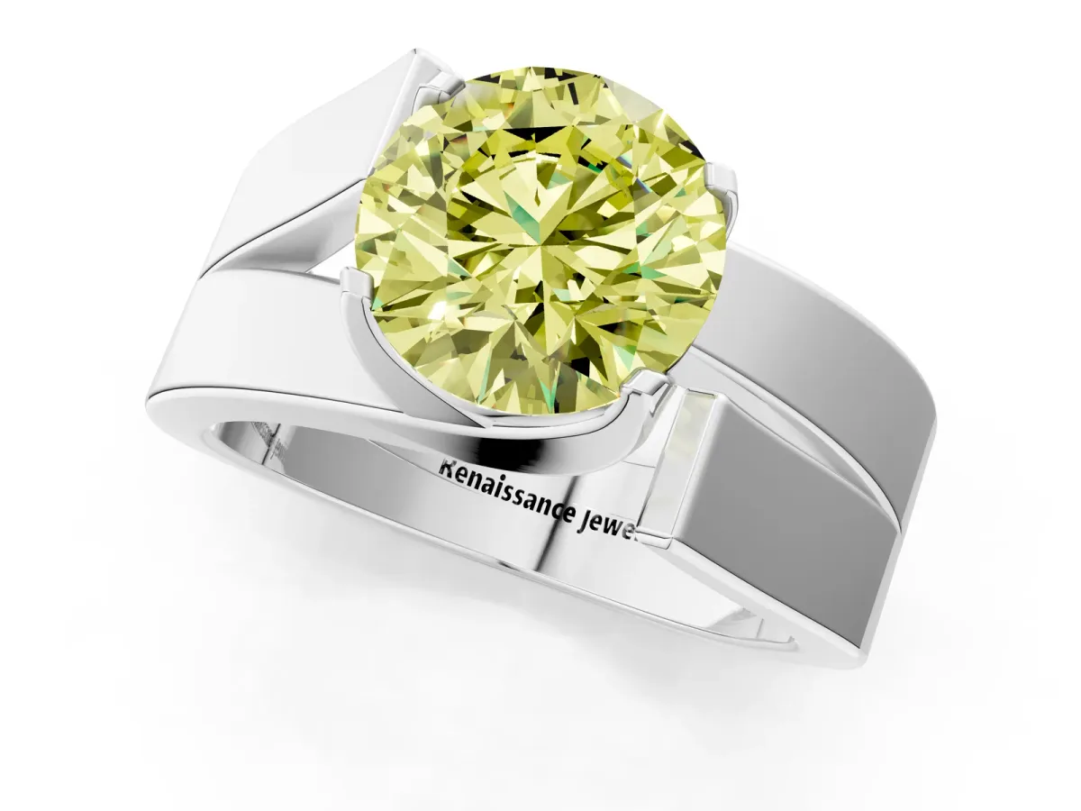 Fancy Yellow Modern Tension Set Round Cut Diamond Solitaire Wide Band Ring Silver