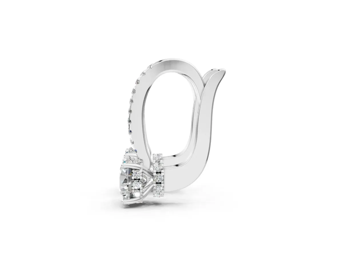 Round Diamond Hidden Halo Drop Earrings Silver