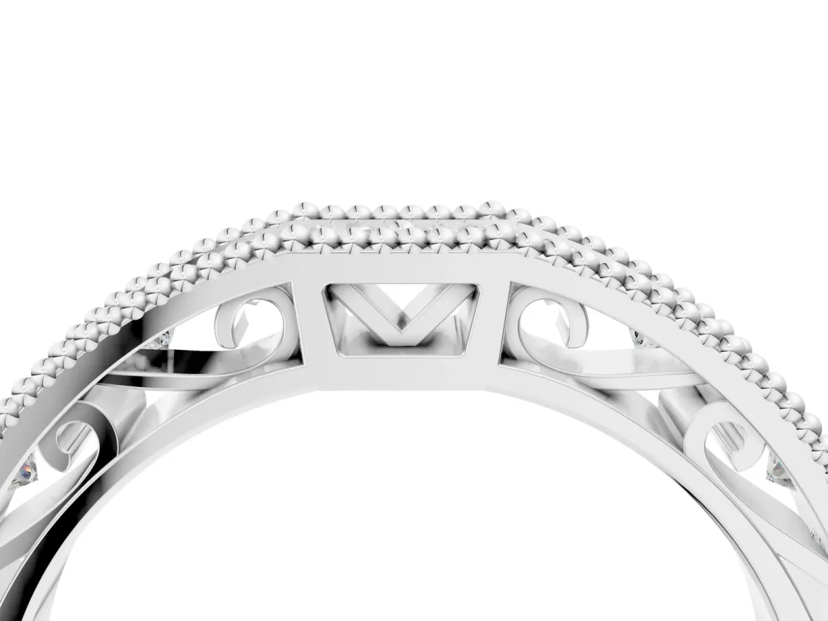 Milgrain Round Diamond Pavé Chevron Band Silver