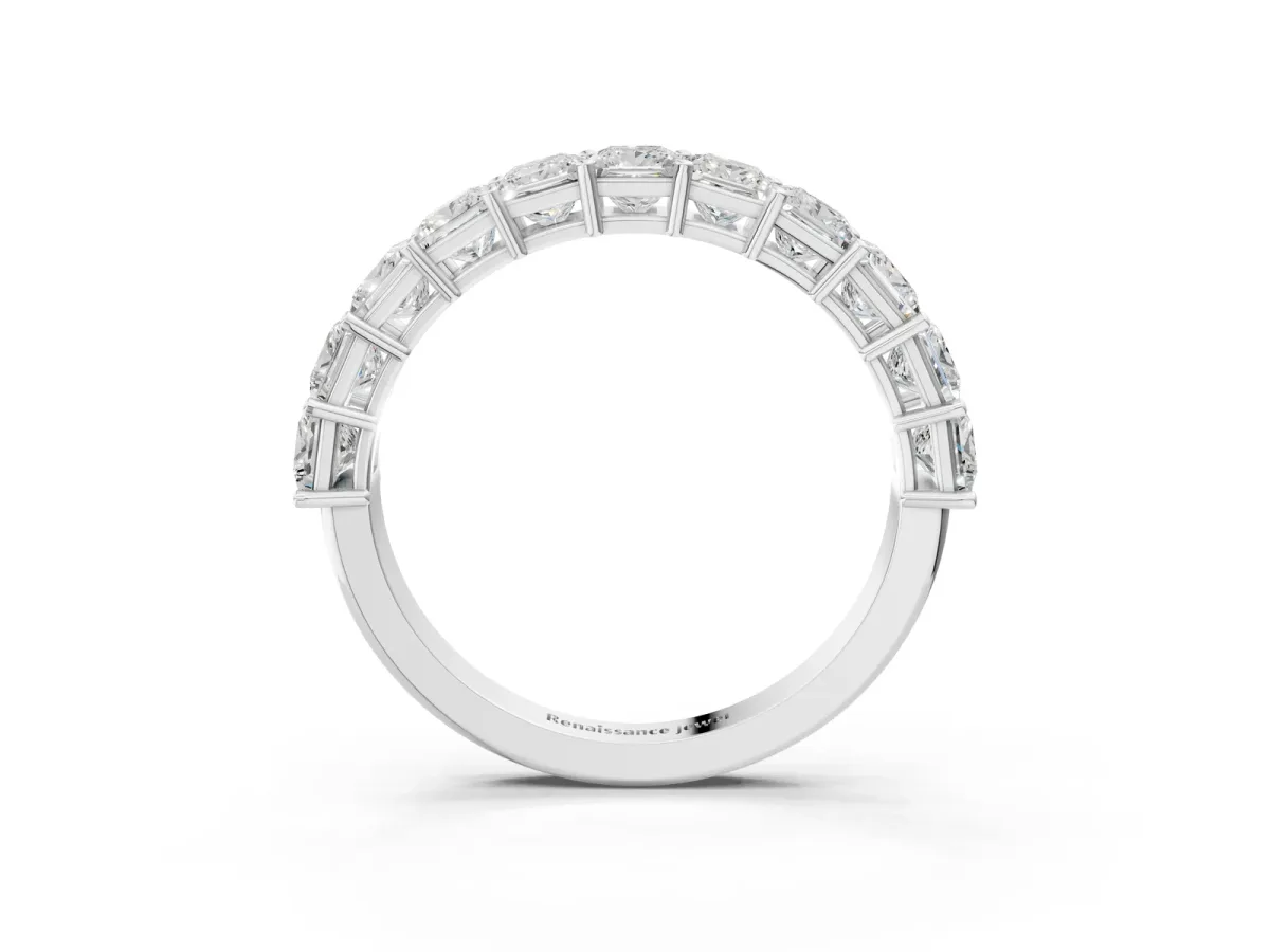 Princess Cut Half Eternity Band with Shared Prong Setting Platinum