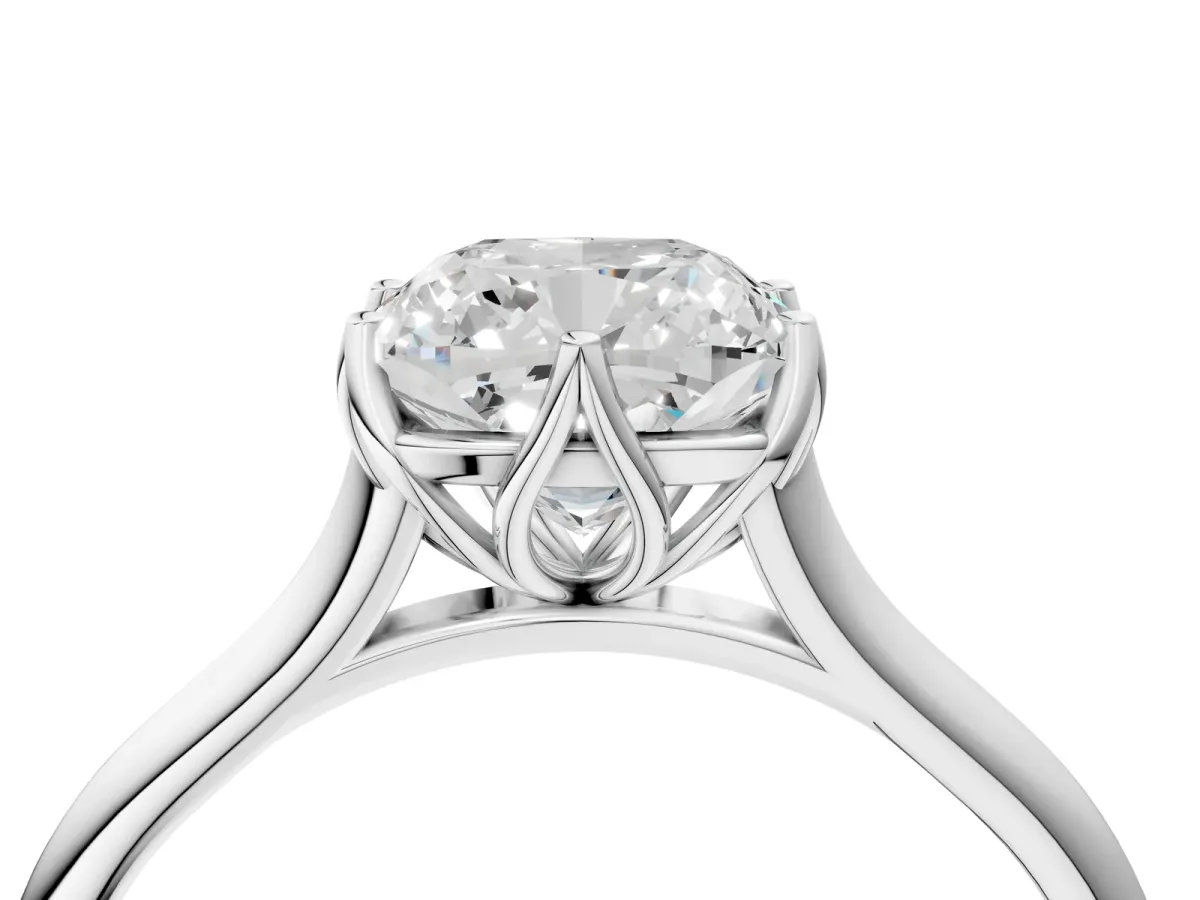 Cushion Cut Solitaire Cathedral Diamond Ring with Six-Prong Setting Silver