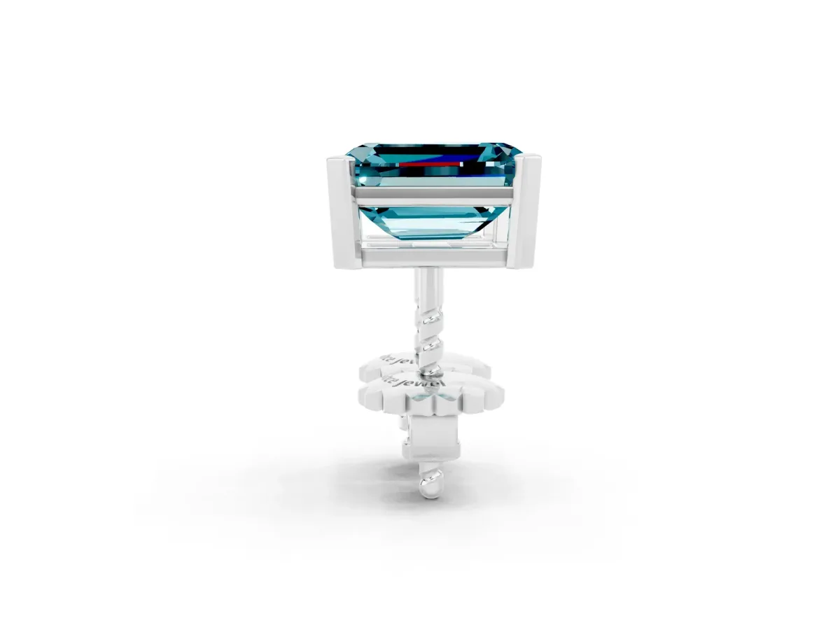 Emerald Cut Blue Topaz Stud Earrings Silver
