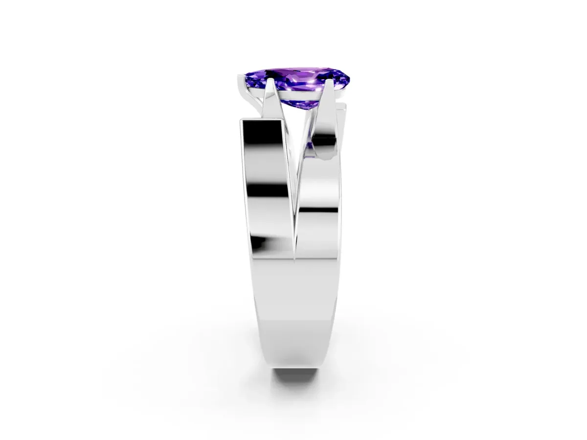 Modern Tension Set Pear Cut Tanzanite Solitaire Wide Band Ring Silver