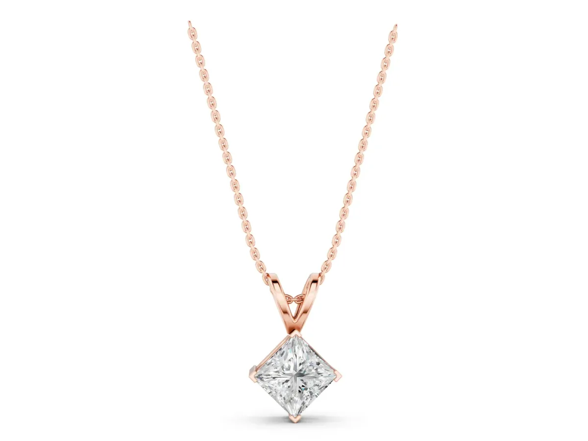 Princess Cut Bezel Set Pendant Rose gold