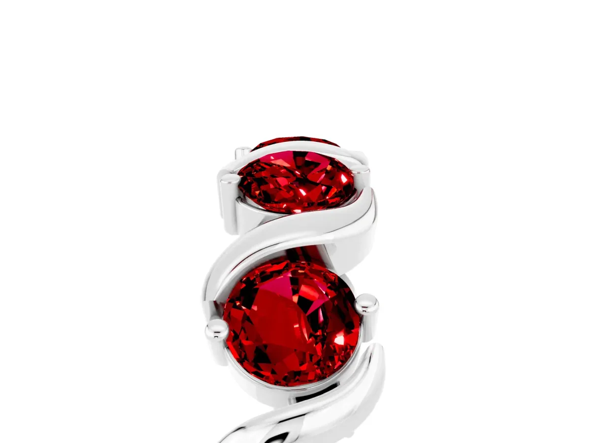 Round Ruby Half Eternity Band with Wave Prong Setting Silver