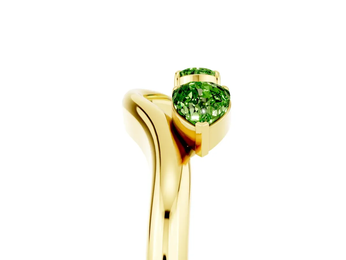 Pear Cut Peridot Two-Stone Open Band Ring with Prong Setting Yellow gold