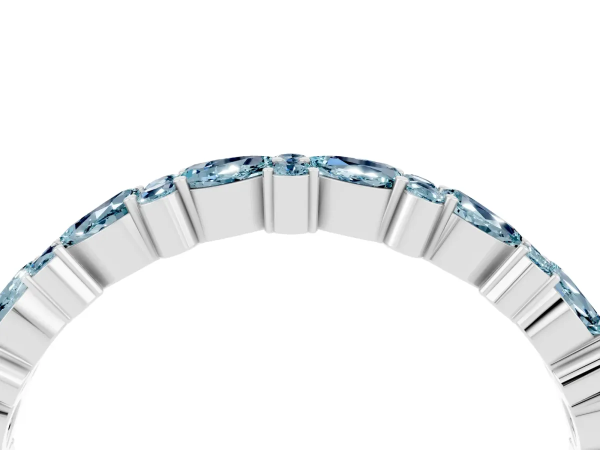 Pear and Round Aquamarine Wedding Band Silver