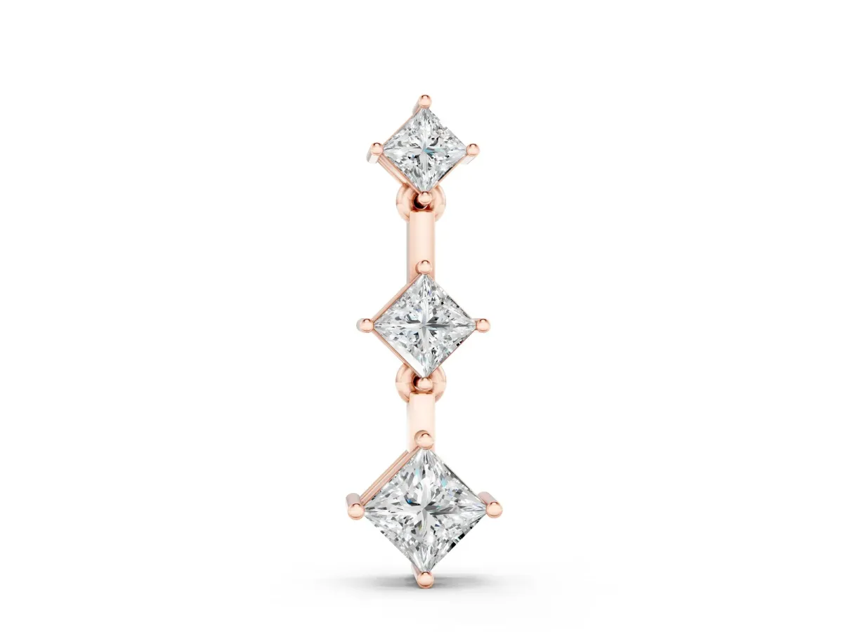 Triple Princess Cut Drop Pendant with Four-Prong Setting Rose gold