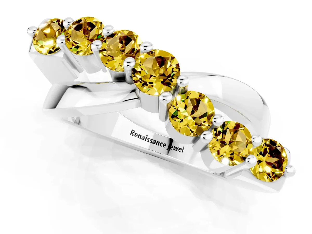 Round Yellow Sapphire Prong-Set Crossover Band White gold