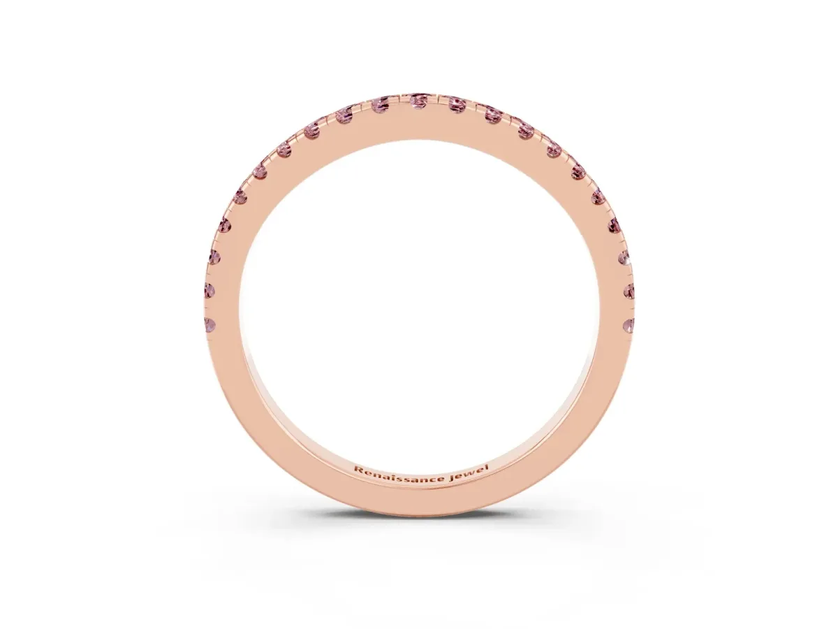Round Morganite Pavé Half Eternity Band with Shared Prong Setting Rose gold