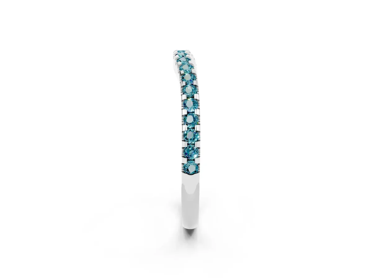Round Blue Topaz Pavé Curved Wedding Band Platinum