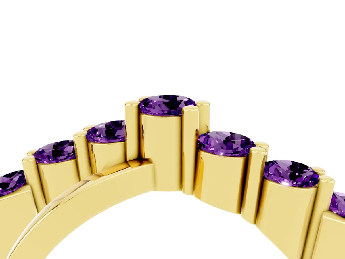 Round Amethyst Prong-Set Crossover Band Yellow gold