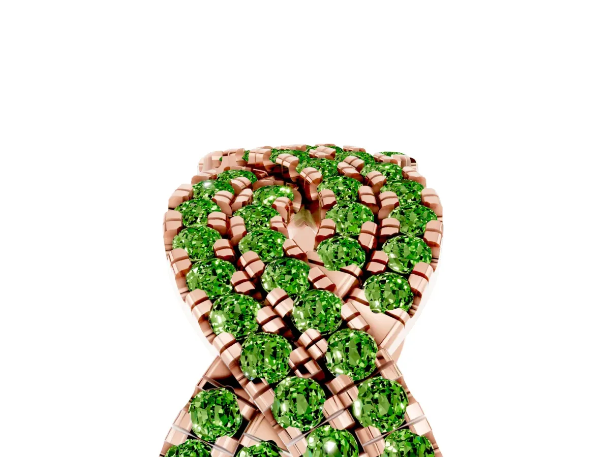 Pavé Round Peridot Infinity Twist Band with Shared Prong Setting Rose gold